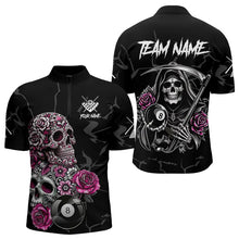 Load image into Gallery viewer, Personalized Pink Funny Skull Roses 8 Ball Billiard Shirts For Men Custom Pool Team Shirts TDM3729