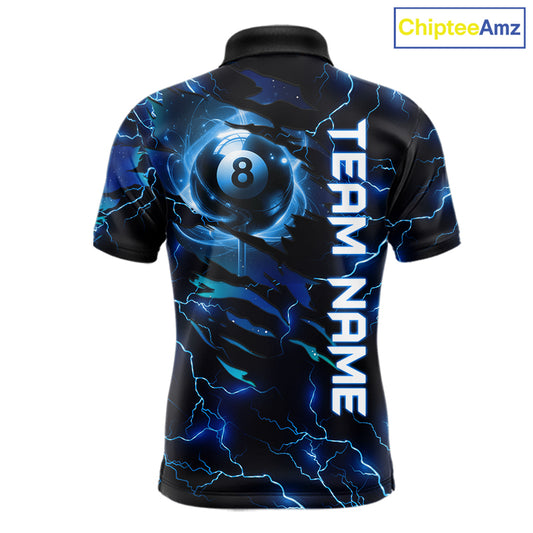Blue 8 Ball Pool Lighting Billiard Shirt For Men Custom Glowing Billiard Team Jersey Polo, 1/4 Zip TDM6332