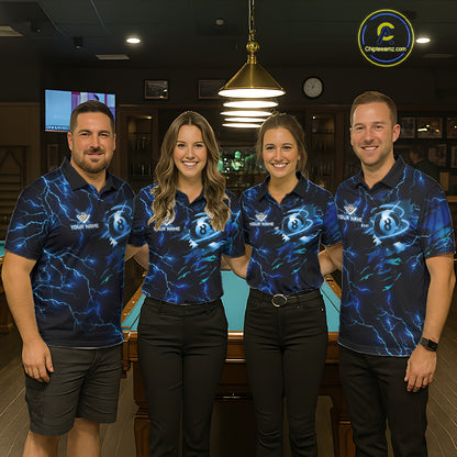Blue 8 Ball Pool Lighting Billiard Shirt For Men Custom Glowing Billiard Team Jersey Polo, 1/4 Zip TDM6332