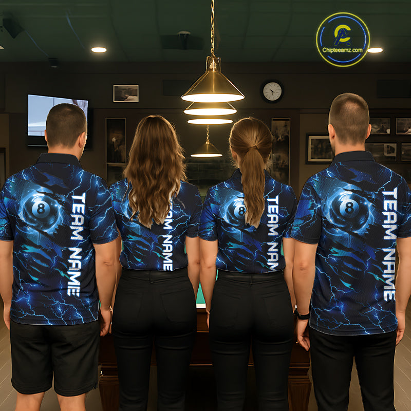 Blue 8 Ball Pool Lighting Billiard Shirt For Men Custom Glowing Billiard Team Jersey Polo, 1/4 Zip TDM6332