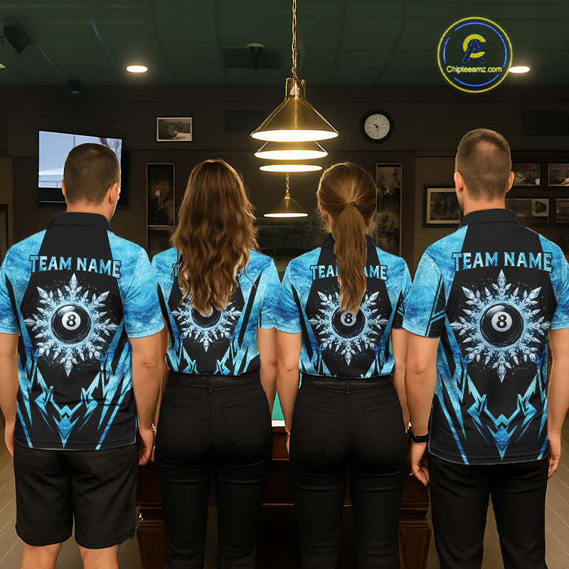 Black And Blue 8 Ball Pool Ice Billiard Shirt For Men, Funny Pool Team Jersey Polo & 1/4 Zip TDM6338
