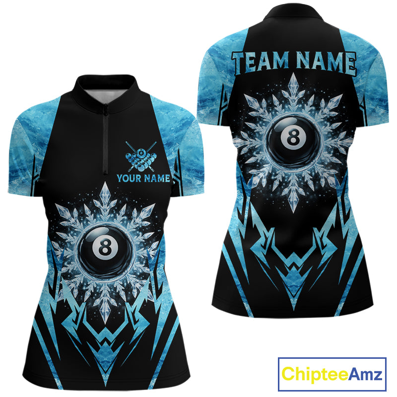 Black And Blue 8 Ball Pool Ice Billiard Shirt For Women, Funny Pool Team Jersey Polo & 1/4 Zip TDM6338