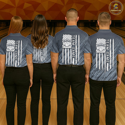 Custom Grey Grunge American Flag Bowling Shirt For Women, Patriotic Bowling Jersey Polo & 1/4 Zip TDM6516