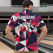 Load image into Gallery viewer, Back view of man wearing a geometric bowling tournament quarter zip shirt in a bowling alley.