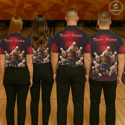 Red Funny Drunk Bowling Pins Bourbon Vintage Bowling Shirts For Women Custom Bowling Team Jersey TDM7250