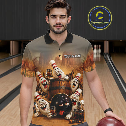 Funny Bourbon Drunk Bowling Pins Vintage Bowling Shirts For Men Custom Bowling Team Jersey TDM7251