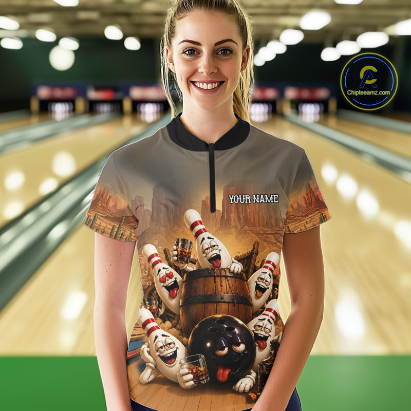 Funny Bourbon Drunk Bowling Pins Vintage Bowling Shirts For Women Custom Bowling Team Jersey TDM7251