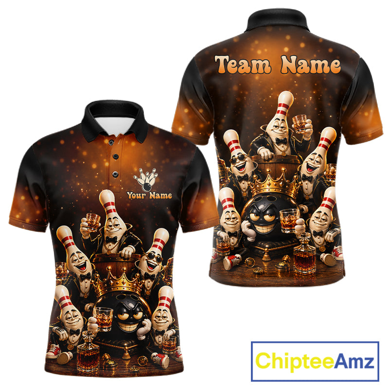 Funny Crown Drunk Bowling Pins Bourbon Vintage Bowling Shirts For Men Custom Bowling Team Jersey TDM7254