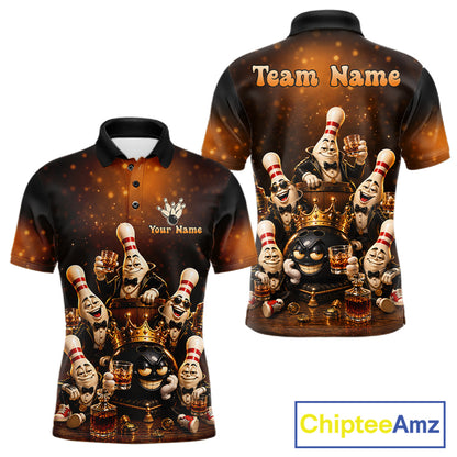 Funny Crown Drunk Bowling Pins Bourbon Vintage Bowling Shirts For Men Custom Bowling Team Jersey TDM7254