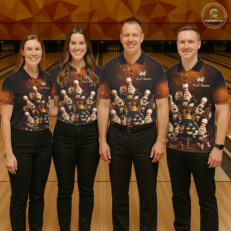 Funny Crown Drunk Bowling Pins Bourbon Vintage Bowling Shirts For Men Custom Bowling Team Jersey TDM7254