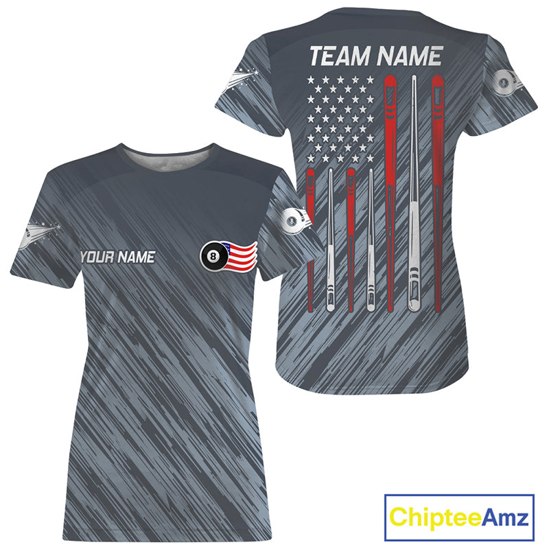 Personalized US Flag 8 Ball Pool Billiard T-Shirt For Women, Billiard League Team Jersey VHM0818