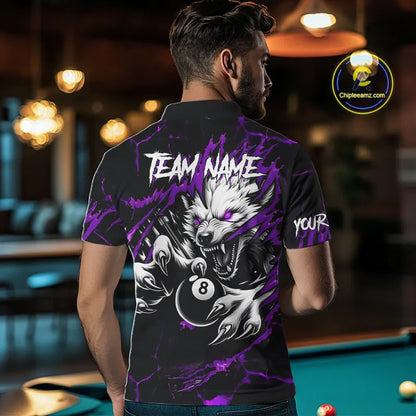 Personalized Thunder Lightning Wolf Billiard Shirts For Men Custom Billiard Team Jerseys |Purple TDM5467