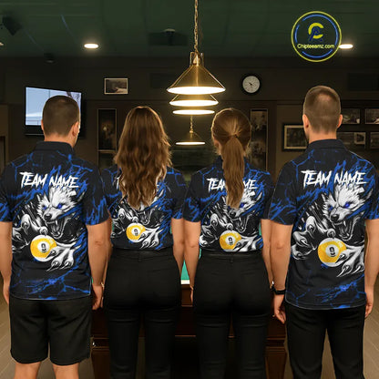 Personalized 9 Ball Pool Wolf Billiard Shirts For Women, Billiard Team Jersey Polo & 1/4 Zip |Blue TDM5468