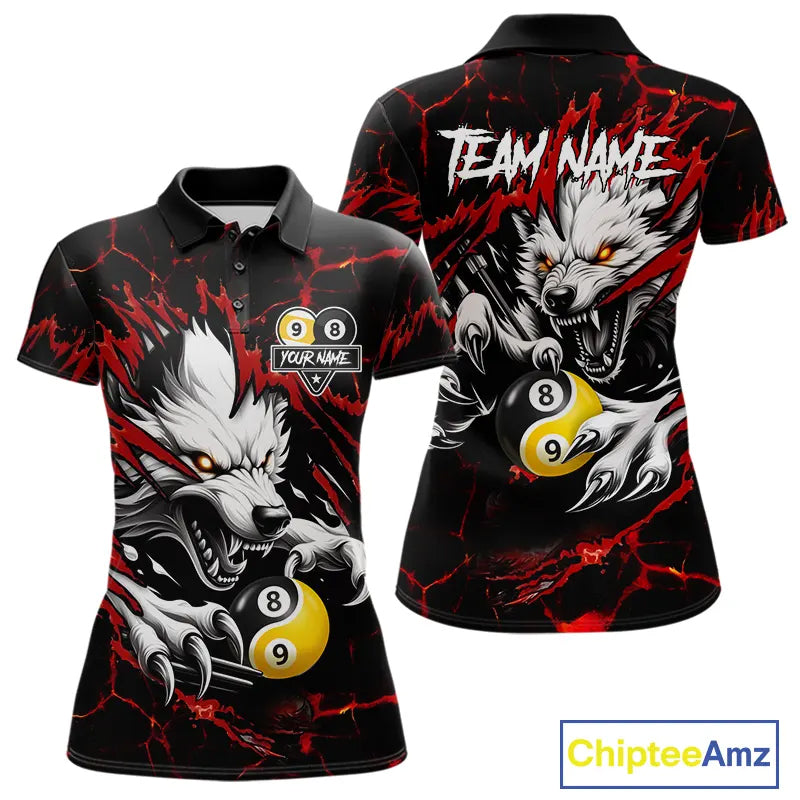 Personalized Wolf Yin-Yang 8 & 9 Ball Billiard Shirt For Women, Billiard Team Jersey Polo & 1/4 Zip TDM5470