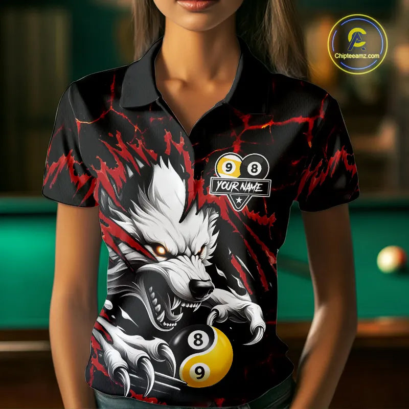 Personalized Wolf Yin-Yang 8 & 9 Ball Billiard Shirt For Women, Billiard Team Jersey Polo & 1/4 Zip TDM5470