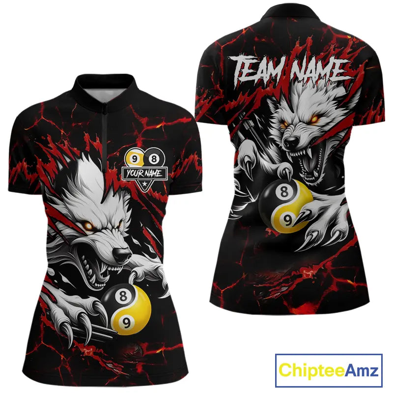Personalized Wolf Yin-Yang 8 & 9 Ball Billiard Shirt For Women, Billiard Team Jersey Polo & 1/4 Zip TDM5470