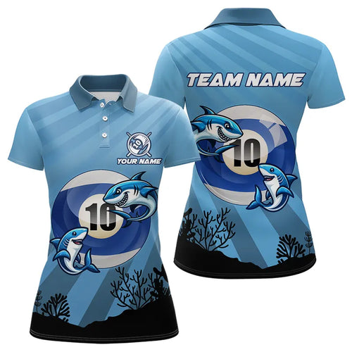 Personalized Shark 10 Ball Pool Blue Women Billiard Shirts Custom Funny Billiard Shirts Pool Jerseys TDM3427