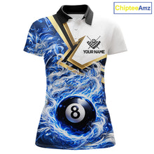 Load image into Gallery viewer, Blue 8 Ball Flame Smoke Golden Billiard Shirt For Women Custom Pool Team Jersey Polo &amp; 1/4 Zip TDM5735