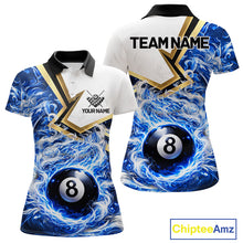 Load image into Gallery viewer, Blue 8 Ball Flame Smoke Golden Billiard Shirt For Women Custom Pool Team Jersey Polo &amp; 1/4 Zip TDM5735