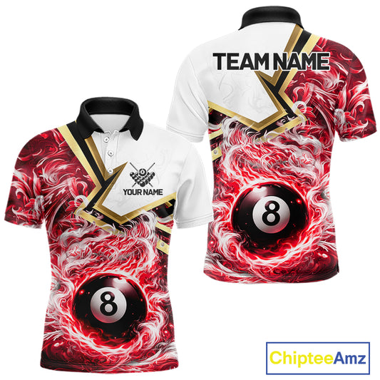 Red 8 Ball Flame Smoke Golden Billiard Shirt For Men Custom Pool Team Jersey Polo & 1/4 Zip TDM5736