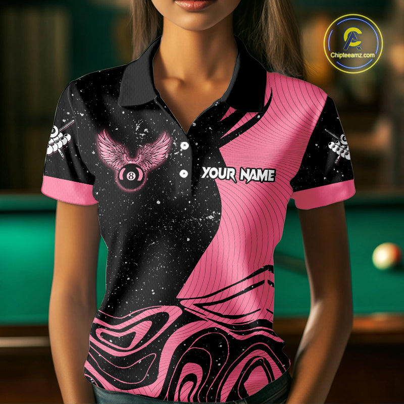 Black And Pink Funny Pool Balls Heart Billiard Shirt For Women Custom Valentine Billiard Jersey TDM5741