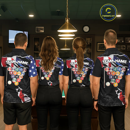 Custom Grunge American Flag Billiard Shirt For Women, Patriotic Pool Team Jersey Polo & 1/4 Zip TDM5927
