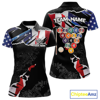 Custom Grunge American Flag Billiard Shirt For Women, Patriotic Pool Team Jersey Polo & 1/4 Zip TDM5927