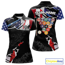Load image into Gallery viewer, Custom Grunge American Flag Billiard Shirt For Women, Patriotic Pool Team Jersey Polo &amp; 1/4 Zip TDM5927