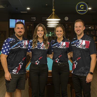 American Flag 8 Ball Aim Shoot Swear Repeat Women's Billiard Shirt Custom Pool Jersey Polo & 1/4 Zip TDM5928