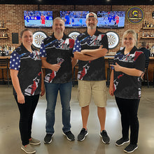 Load image into Gallery viewer, Custom Grunge American Flag Darts Shirt For Women, Patriotic Darts Team Jersey Polo &amp; 1/4 Zip TDM5929