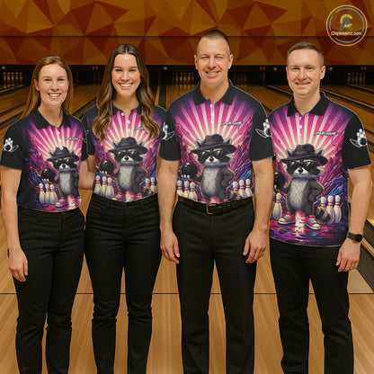 Pink Funny Raccoon Bowling Jersey For Women Custom Graffiti Bowling Shirt Team Polo & 1/4 Zip TDM6092