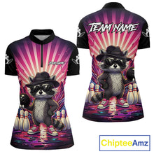 Load image into Gallery viewer, Pink Funny Raccoon Bowling Jersey For Women Custom Graffiti Bowling Shirt Team Polo &amp; 1/4 Zip TDM6092