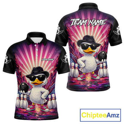 Pink Funny Duck Bowling Jersey For Men Custom Graffiti Bowling Shirt Team Polo & 1/4 Zip Shirt TDM6094
