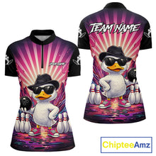Load image into Gallery viewer, Pink Funny Duck Bowling Jersey For Women Custom Graffiti Bowling Shirt Team Polo &amp; 1/4 Zip Shirt TDM6094