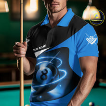 Load image into Gallery viewer, Blue 8 Ball Pool Billiard Shirt For Men Custom Glowing Billiard Team Jersey Polo &amp; 1/4 Zip TDM6341
