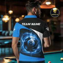 Load image into Gallery viewer, Blue 8 Ball Pool Billiard Shirt For Men Custom Glowing Billiard Team Jersey Polo &amp; 1/4 Zip TDM6341