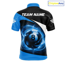 Load image into Gallery viewer, Blue 8 Ball Pool Billiard Shirt For Men Custom Glowing Billiard Team Jersey Polo &amp; 1/4 Zip TDM6341