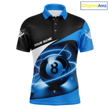 Load image into Gallery viewer, Blue 8 Ball Pool Billiard Shirt For Men Custom Glowing Billiard Team Jersey Polo &amp; 1/4 Zip TDM6341