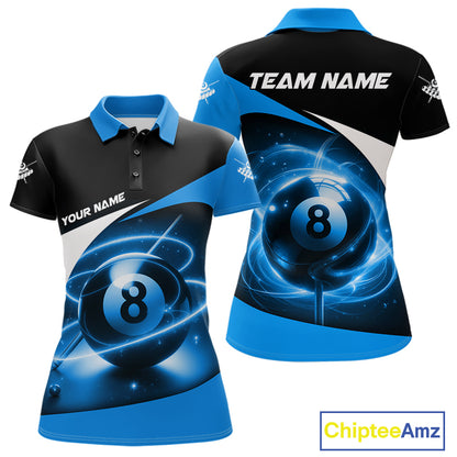 Blue 8 Ball Pool Billiard Shirt For Women Custom Glowing Billiard Team Jersey Polo & 1/4 Zip TDM6341