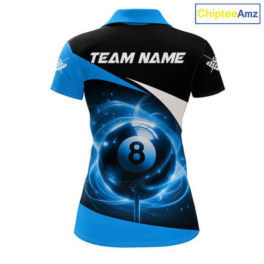 Blue 8 Ball Pool Billiard Shirt For Women Custom Glowing Billiard Team Jersey Polo & 1/4 Zip TDM6341