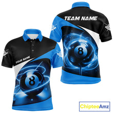 Load image into Gallery viewer, Blue 8 Ball Pool Billiard Shirt For Men Custom Glowing Billiard Team Jersey Polo &amp; 1/4 Zip TDM6341