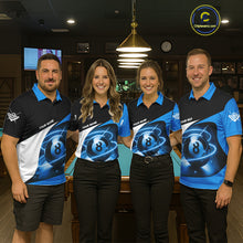 Load image into Gallery viewer, Blue 8 Ball Pool Billiard Shirt For Men Custom Glowing Billiard Team Jersey Polo &amp; 1/4 Zip TDM6341