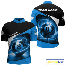 Load image into Gallery viewer, Blue 8 Ball Pool Billiard Shirt For Men Custom Glowing Billiard Team Jersey Polo &amp; 1/4 Zip TDM6341