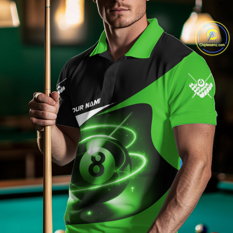 Green 8 Ball Pool Billiard Shirt For Men Custom Glowing Billiard Team Jersey Polo & 1/4 Zip TDM6342