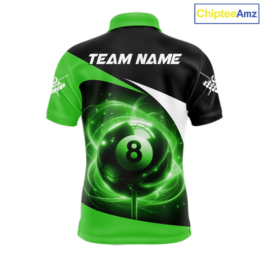 Green 8 Ball Pool Billiard Shirt For Men Custom Glowing Billiard Team Jersey Polo & 1/4 Zip TDM6342