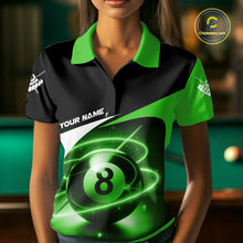 Load image into Gallery viewer, Green 8 Ball Pool Billiard Shirt For Women Custom Glowing Billiard Team Jersey Polo &amp; 1/4 Zip TDM6342