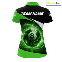 Load image into Gallery viewer, Green 8 Ball Pool Billiard Shirt For Women Custom Glowing Billiard Team Jersey Polo &amp; 1/4 Zip TDM6342