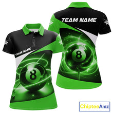 Load image into Gallery viewer, Green 8 Ball Pool Billiard Shirt For Women Custom Glowing Billiard Team Jersey Polo &amp; 1/4 Zip TDM6342
