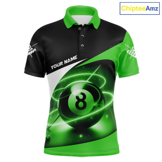 Green 8 Ball Pool Billiard Shirt For Men Custom Glowing Billiard Team Jersey Polo & 1/4 Zip TDM6342
