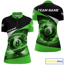Load image into Gallery viewer, Green 8 Ball Pool Billiard Shirt For Women Custom Glowing Billiard Team Jersey Polo &amp; 1/4 Zip TDM6342